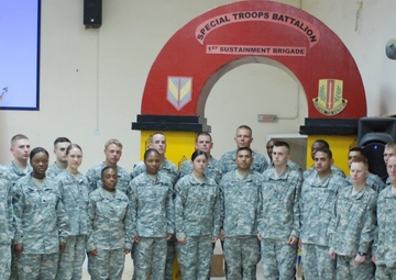 Welcoming new leaders-1st Sustainment brigade inducts newly promoted NCO's