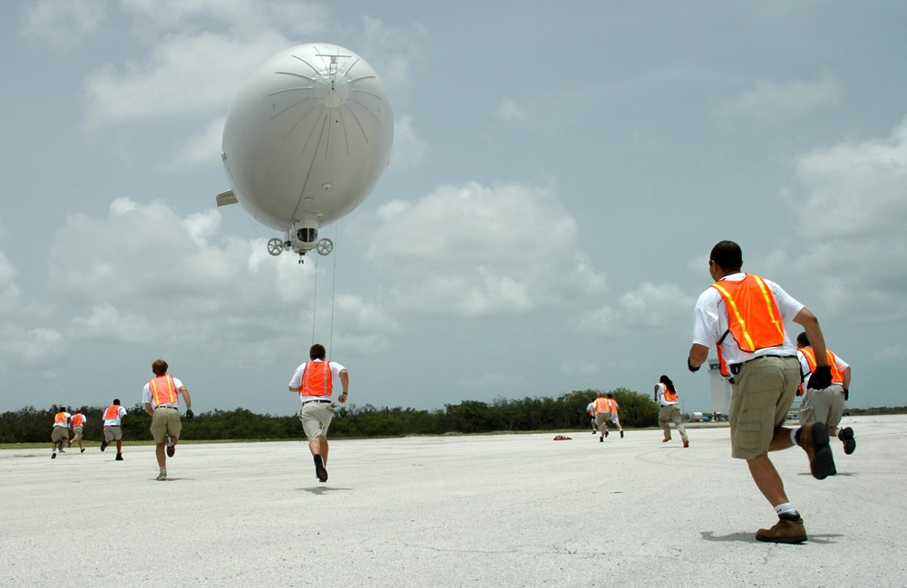 Racing toward a skyship 600 blimp
