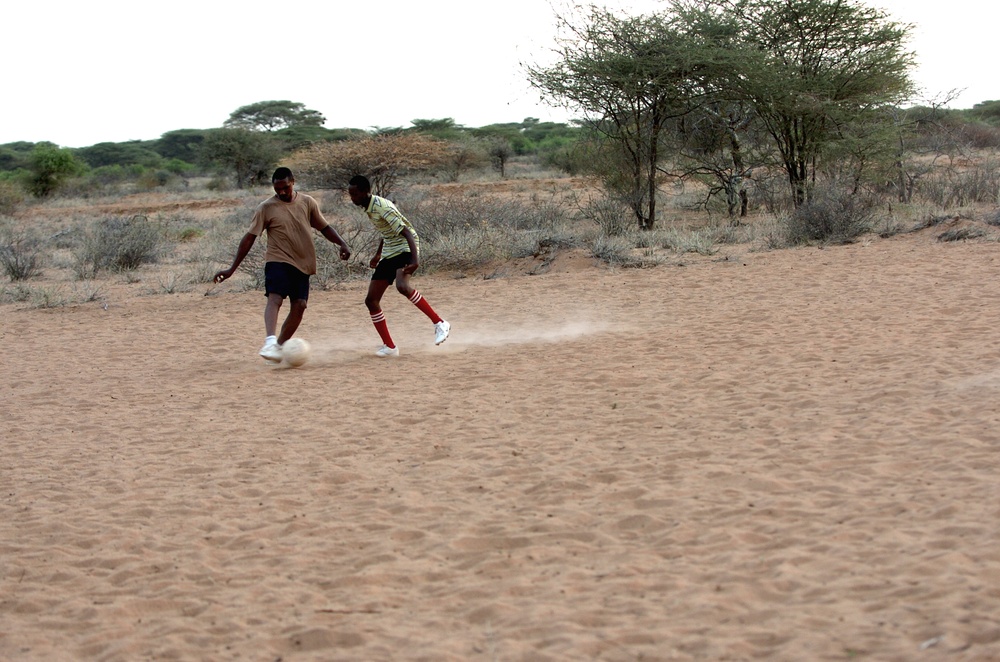 At work and play during well drilling in Kenya