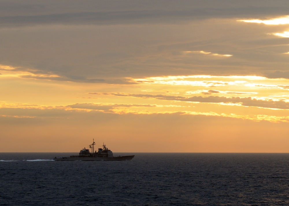 USS Normandy steams in the Atlantic