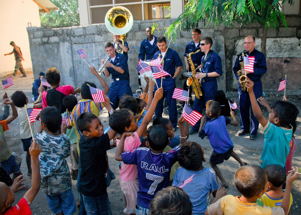 Helping school in East Timor
