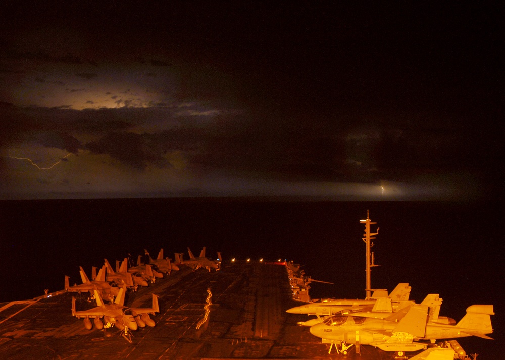 Lightening strikes off USS George Washington