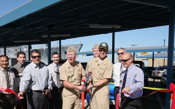 Ribbon cutting ceremony for solar carport project