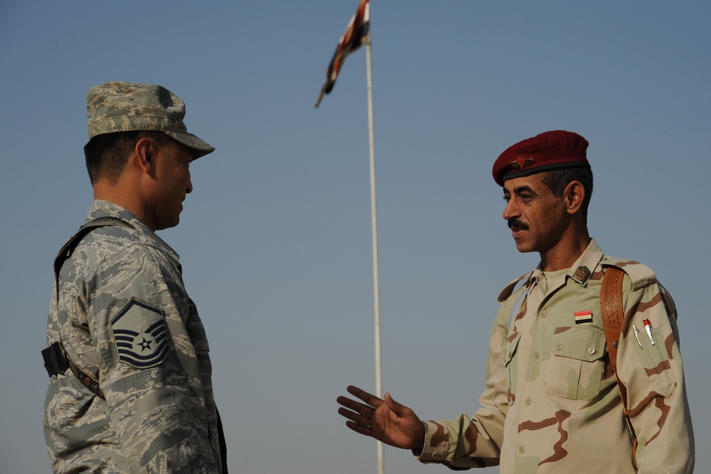 U.S. Airman Works With Iraqi Sergeant Major