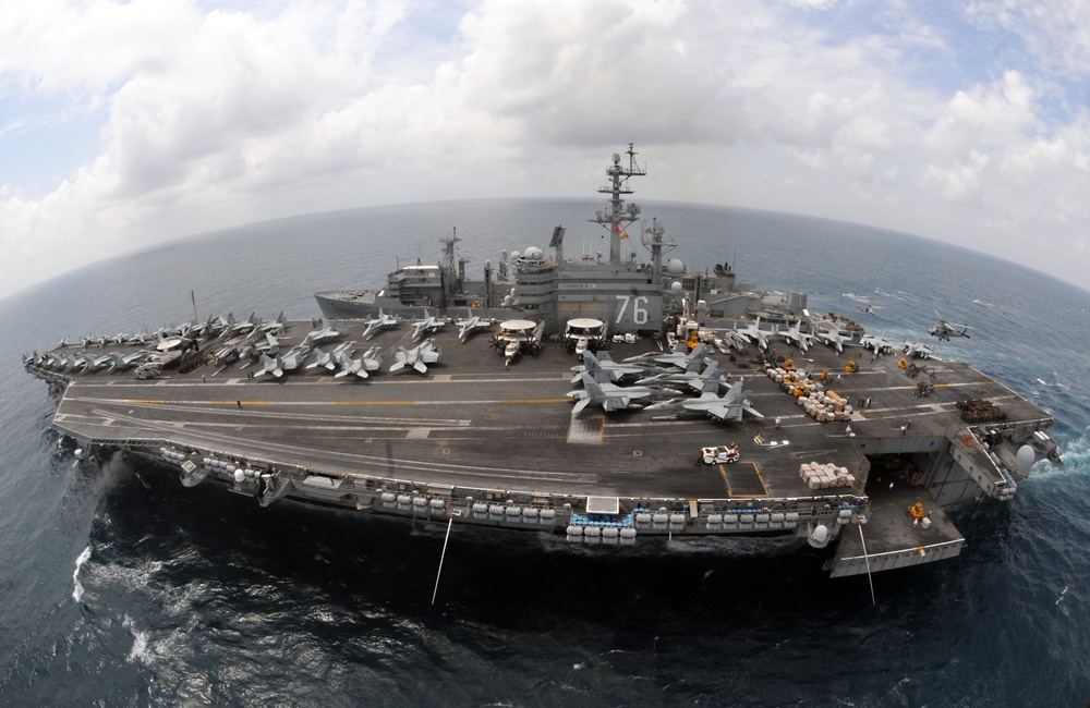 USS Ronald Reagan, USNS Bridge Replenish At Sea