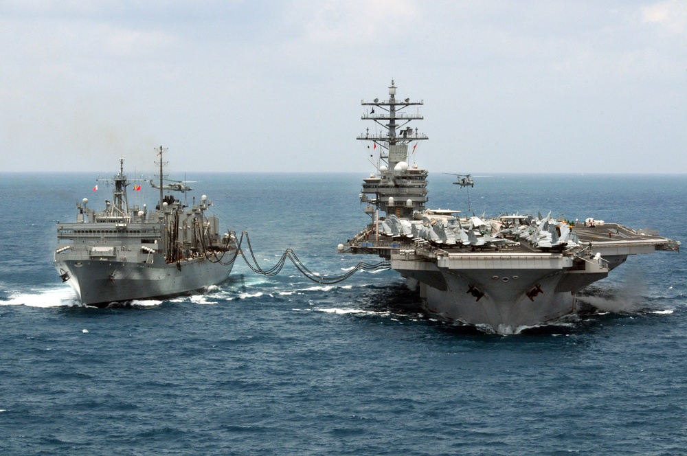 USS Ronald Reagan, USNS Bridge Replenish At Sea