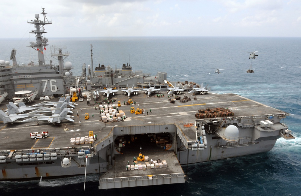 USS Ronald Reagan, USNS Bridge Replenish At Sea