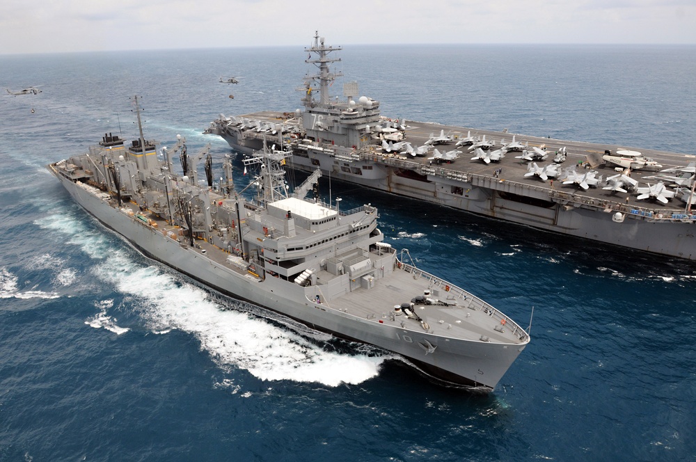 USS Ronald Reagan, USNS Bridge Replenish At Sea