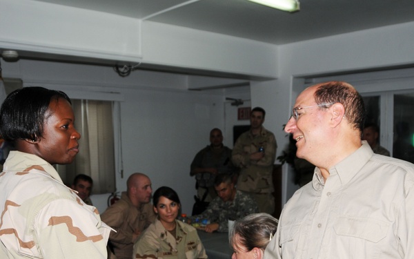U.S. Secretary of Navy pays a visit to Camp Eggers' Navy personnel