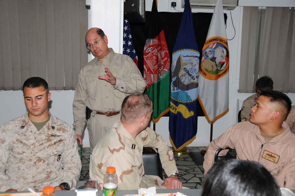 U.S. Secretary of Navy pays a visit to Camp Eggers' Navy personnel