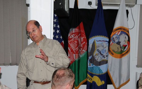 U.S. Secretary of Navy pays a visit to Camp Eggers' Navy personnel