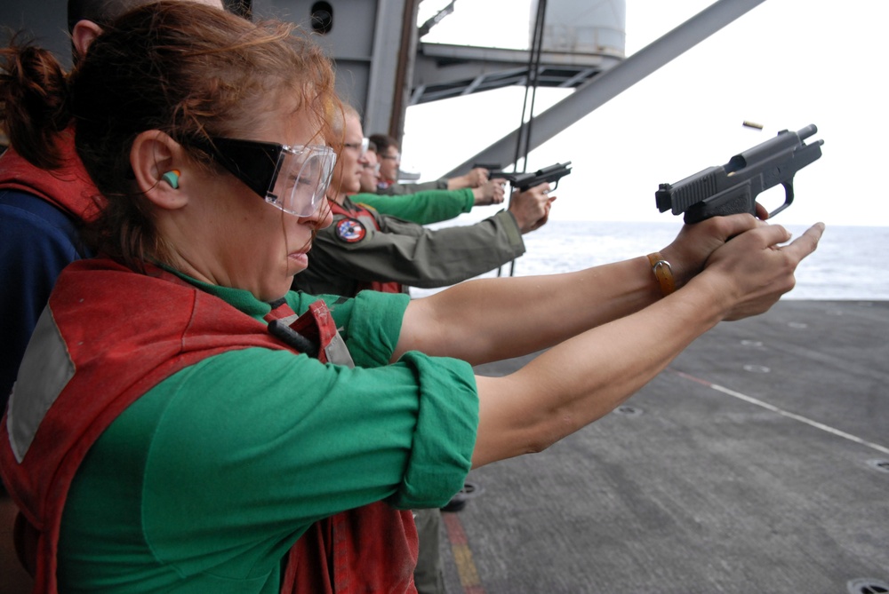 Weapons qualifiying exercise on USS Ronald Reagan