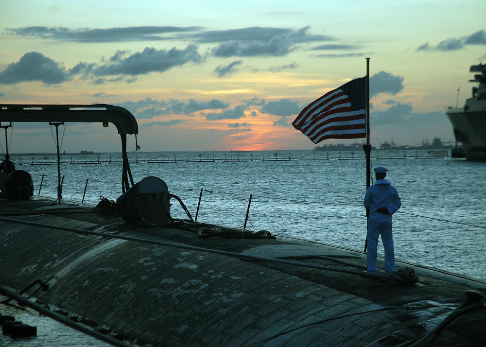 Executing evening colors on USS Scranton