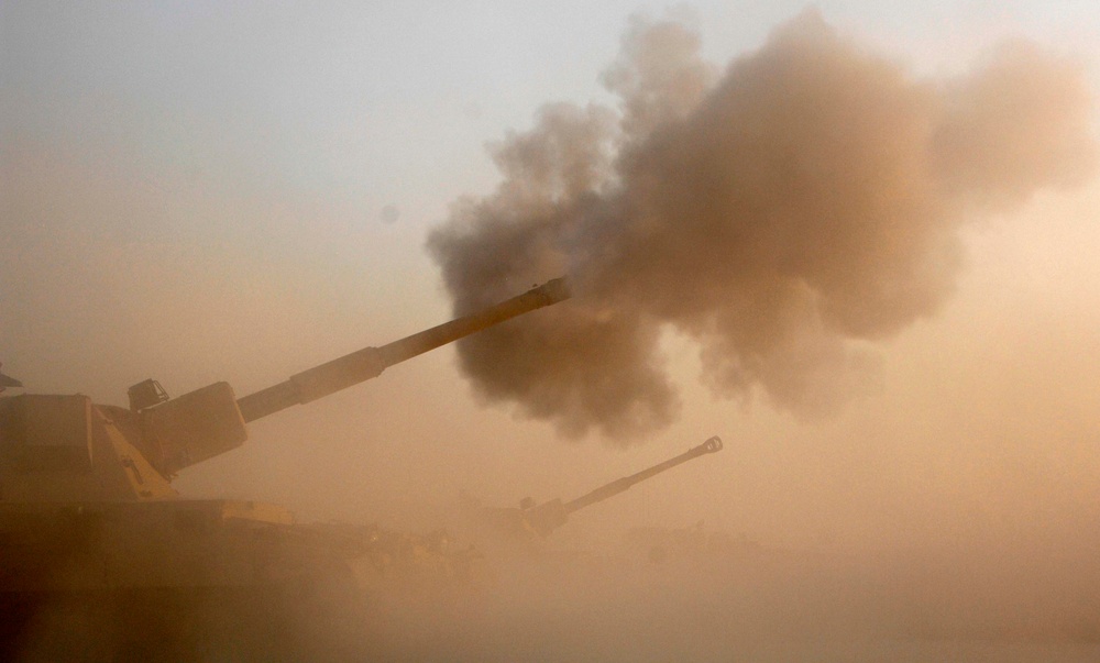 British Soldiers Calibrate Artillery
