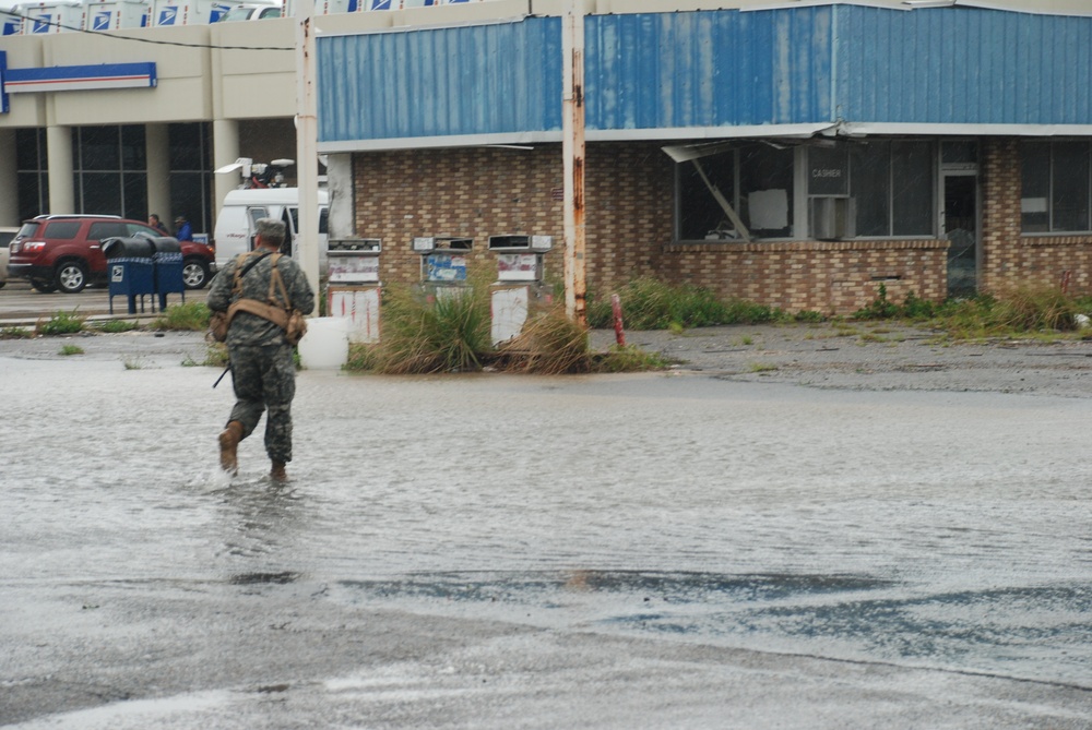Louisiana National Guard sets up a road block in the upper 9th Ward of New Orleans