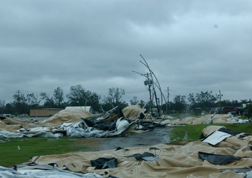 Hurricane Gustav hitting a Louisiana National Guard post