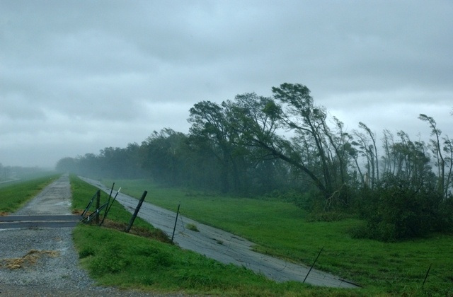 Hurricane Gustav hitting a Louisiana National Guard post