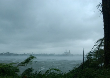 Hurricane Gustav hitting a Louisiana National Guard post