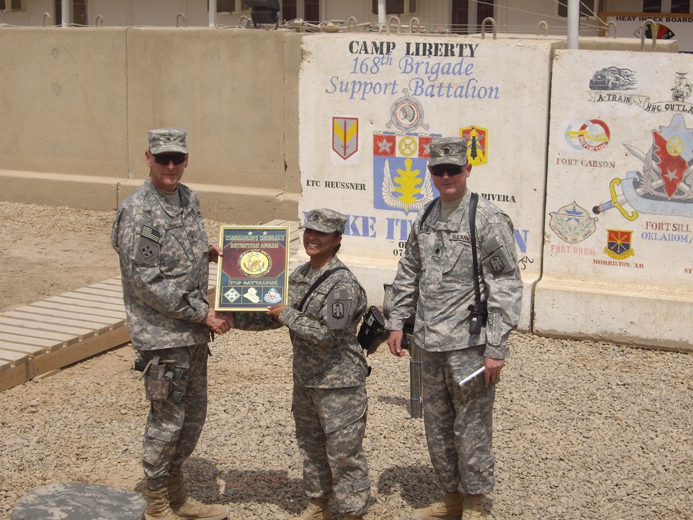 Awards - The 168th Brigade Support Battalion Reenlistment Team is recognized for their outstanding work