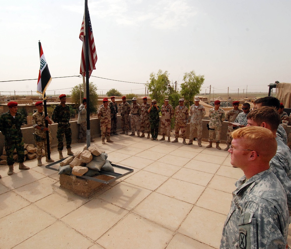 Iraqi Army posts colors, CF retires colors at PB Pickett in Northern Rashaad Valley