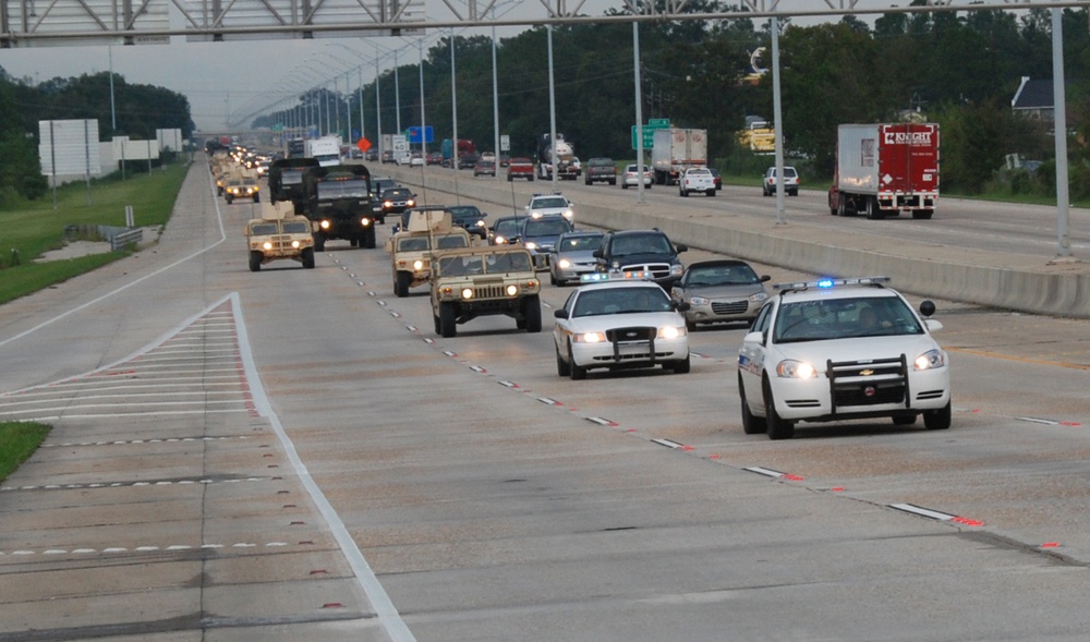2nd of the 278th Cavalry Regiment Receives a Police Escort From the Baton Rouge Police Department