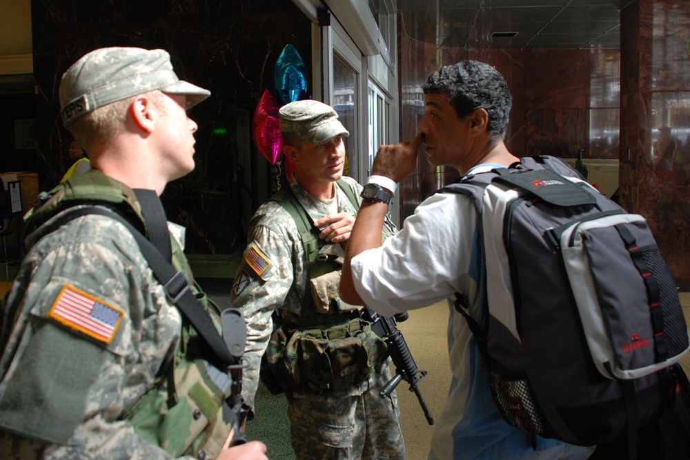 Louisiana National Guard Soldiers provide security as New Orleans residents return home