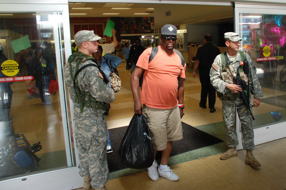 Louisiana National Guard Soldiers provide security as New Orleans residents return home