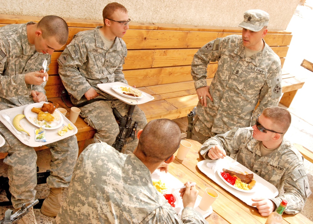 Multi-National Division - Baghdad Command Sergeant Major visits with 4th Infantry Division Soldiers at Forward Operating Base War Eagle, addresses questions, concerns