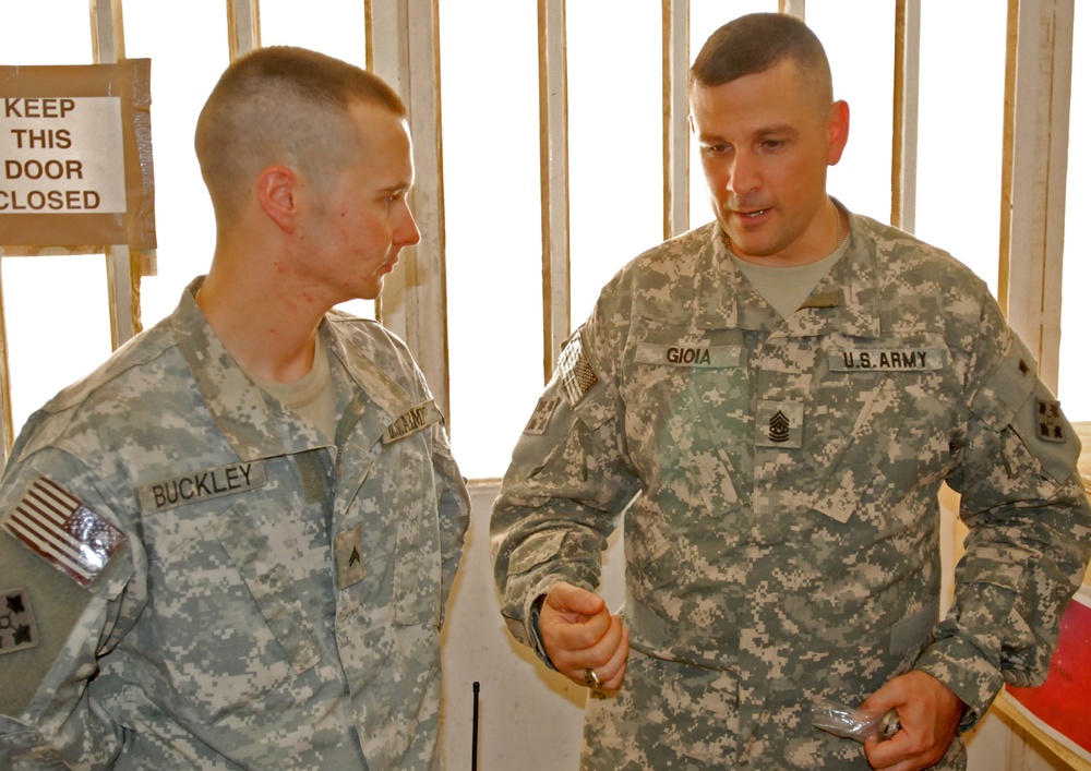 Multi-National Division - Baghdad Command Sergeant Major visits with 4th Infantry Division Soldiers at Forward Operating Base War Eagle, addresses questions, concerns