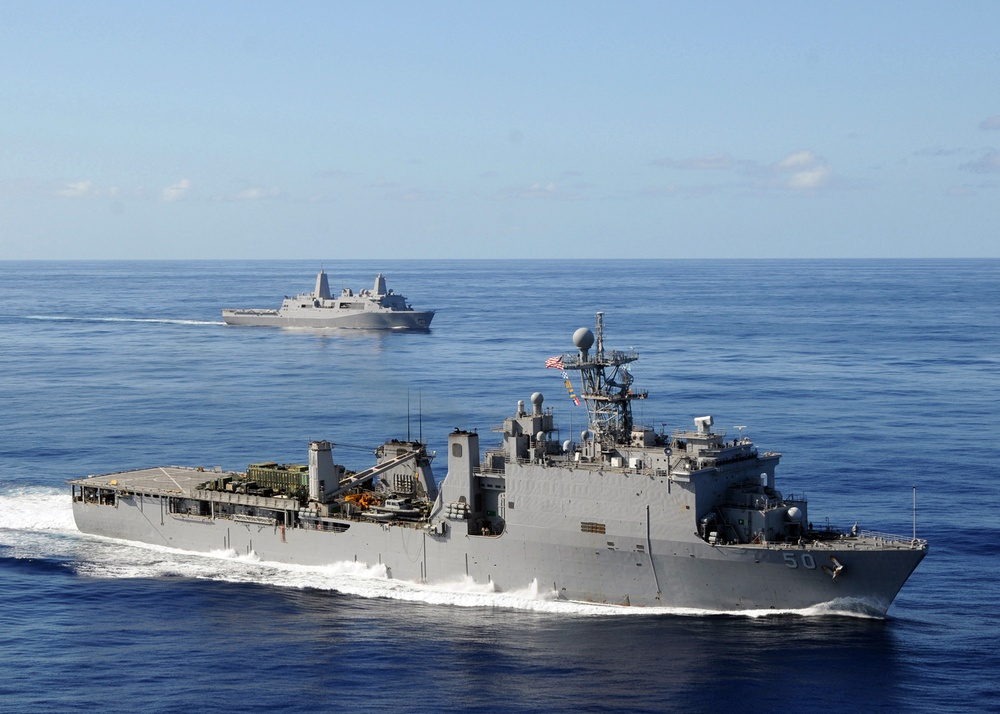 The Iwo Jima Expeditionary Strike Group steams through the Atlantic