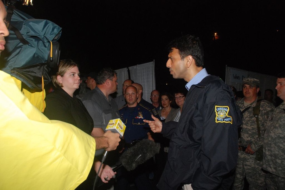 Maj. Gen. Bennett C. Landreneau and Gov. Bobby Jindal, tour Baton Rouge after Hurricane Gustav