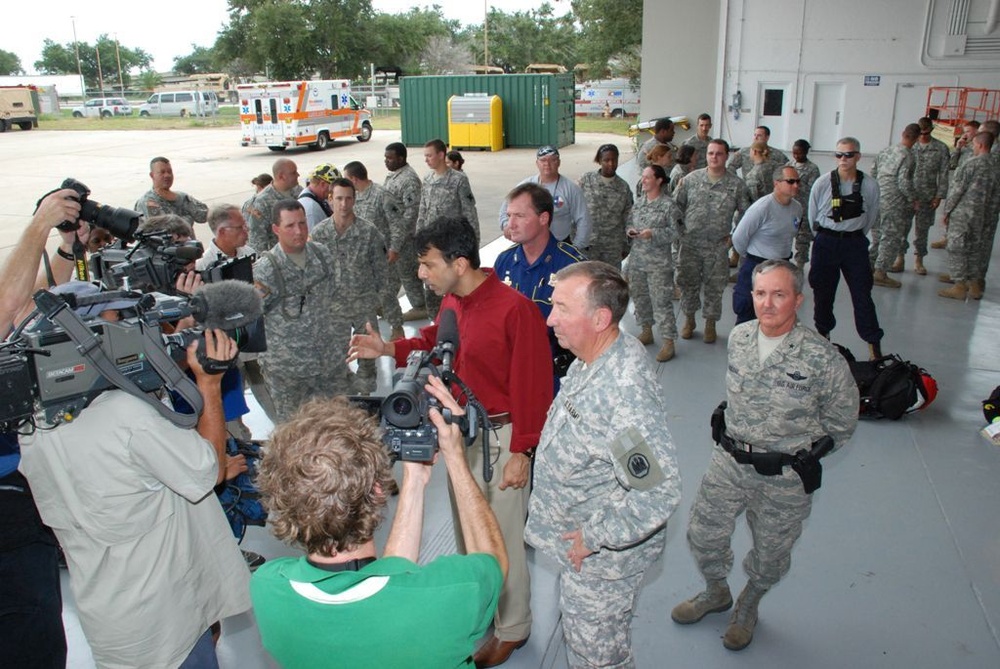 Maj. Gen. Bennett C. Landreneau and Gov. Bobby Jindal, tour Baton Rouge after Hurricane Gustav