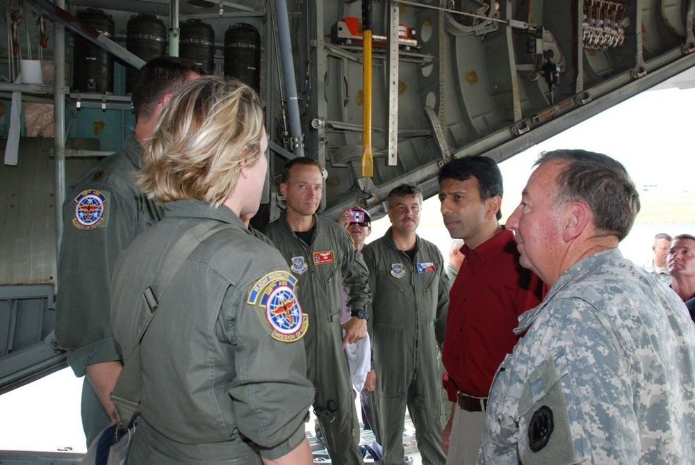 Maj. Gen. Bennett C. Landreneau and Gov. Bobby Jindal, tour Baton Rouge after Hurricane Gustav