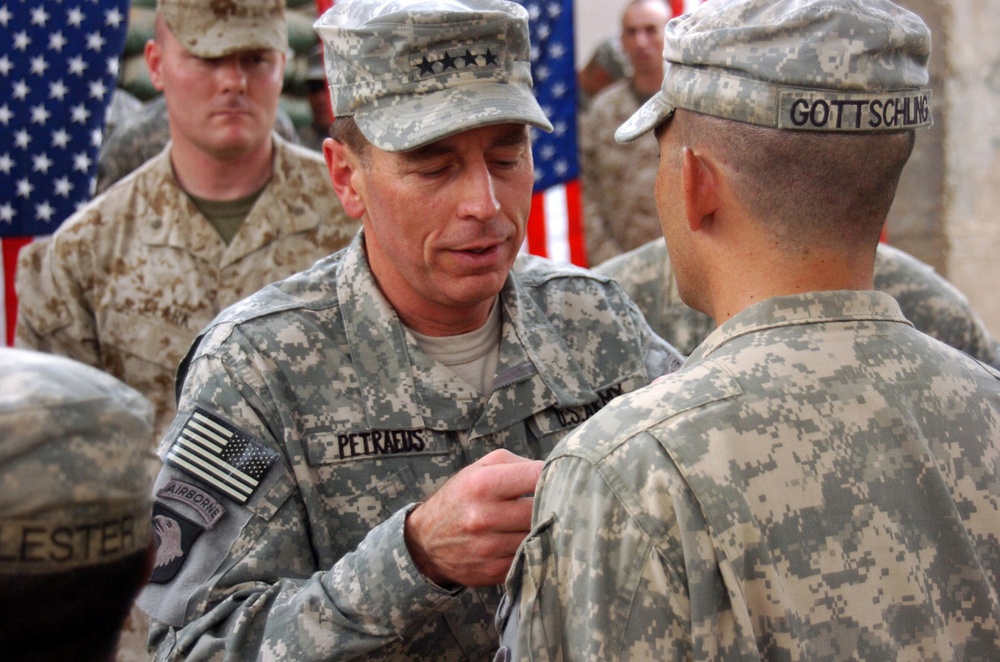 Gen. Petraeus honors Patriot Brigade Soldiers at Forward Operating Base Shield