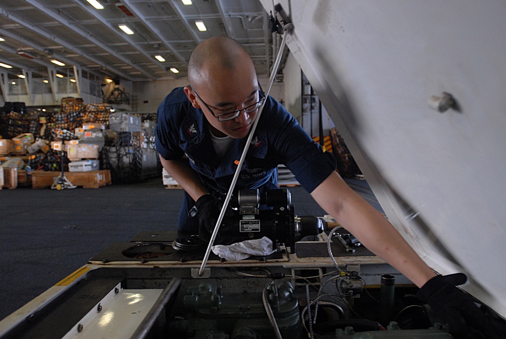 Working in the hangar bay