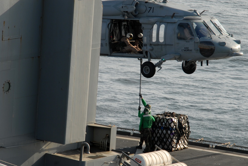 Supply drop for USS Ronald Reagan