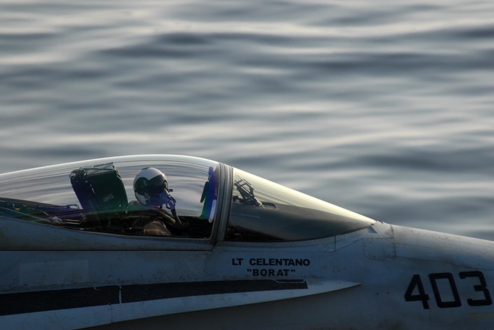 &quot;Fist of the Flight&quot;, &quot;Fighting Redcocks&quot; on USS Ronald Reagan flight deck