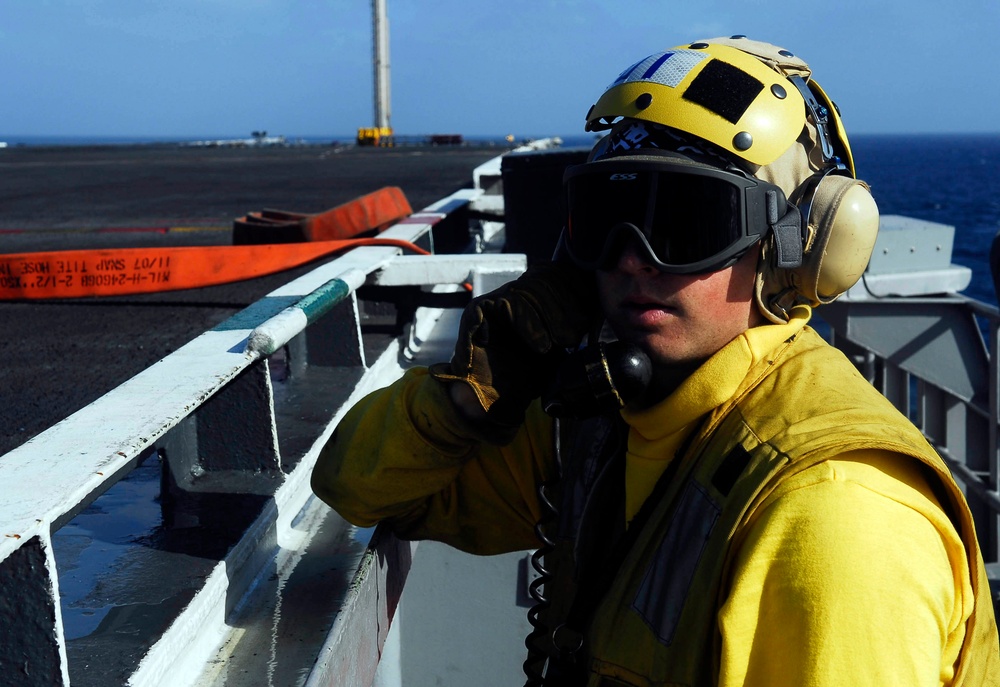 flight deck drills aboard USS John C. Stennis