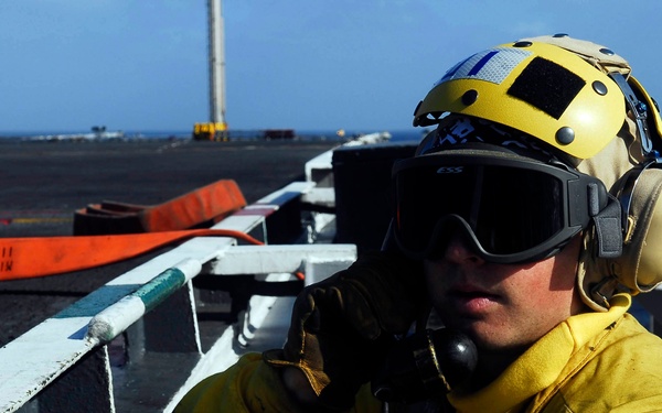 flight deck drills aboard USS John C. Stennis