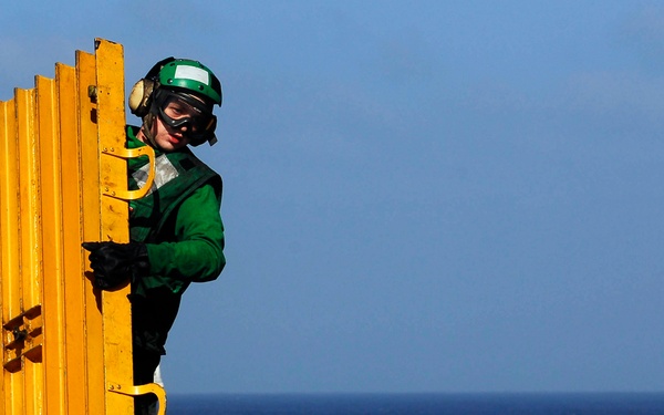 flight deck drills aboard USS John C. Stennis