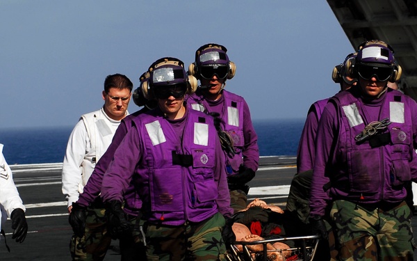 flight deck drills aboard USS John C. Stennis