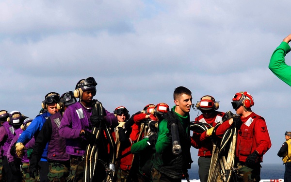 flight deck drills aboard USS John C. Stennis
