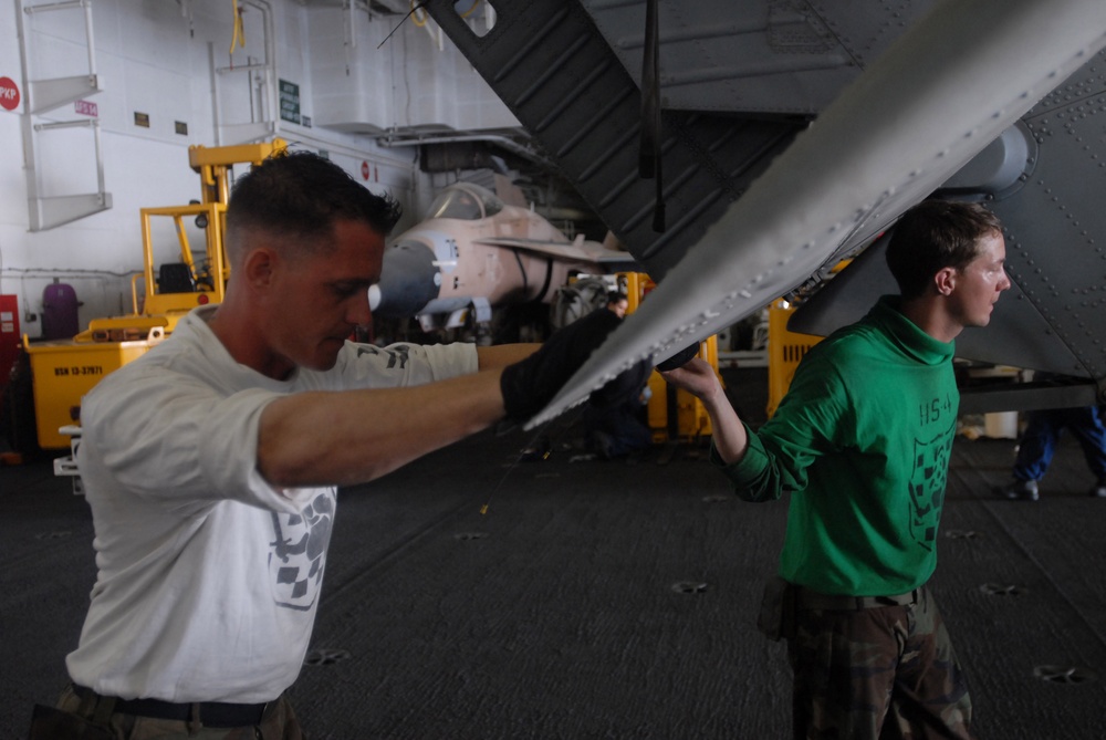 Maintenance checks in the hangar bay