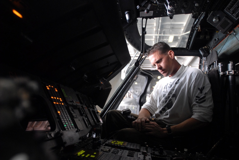 Maintenance checks in the hangar bay