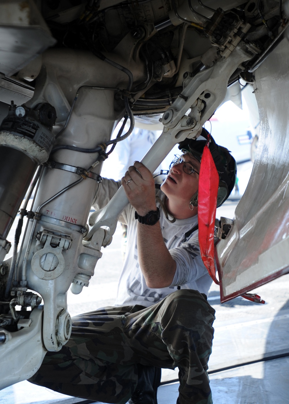 Landing gear inspection aboard USS Theodore Roosevelt