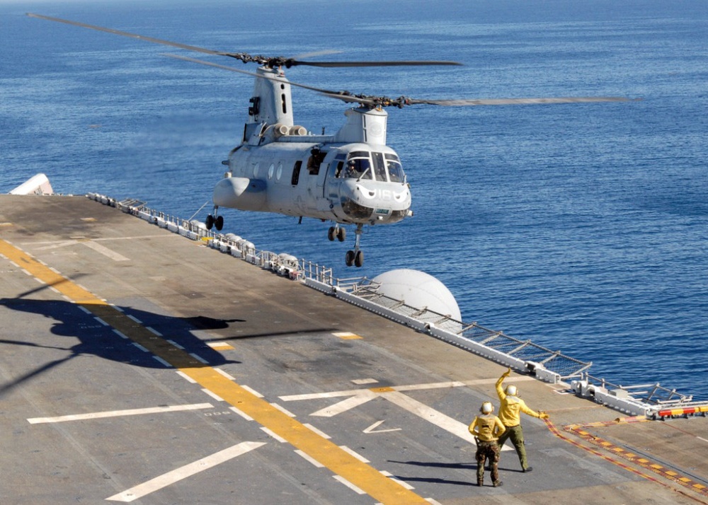 Helping a Sea Kinght depart the USS Boxer