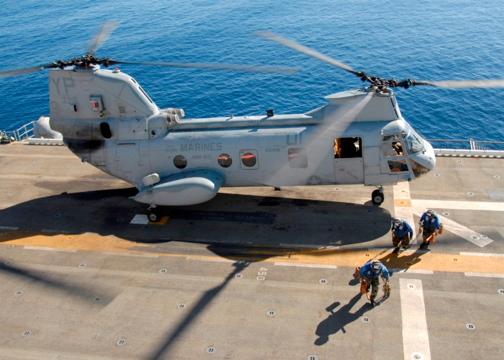 Helping a Sea Kinght depart the USS Boxer