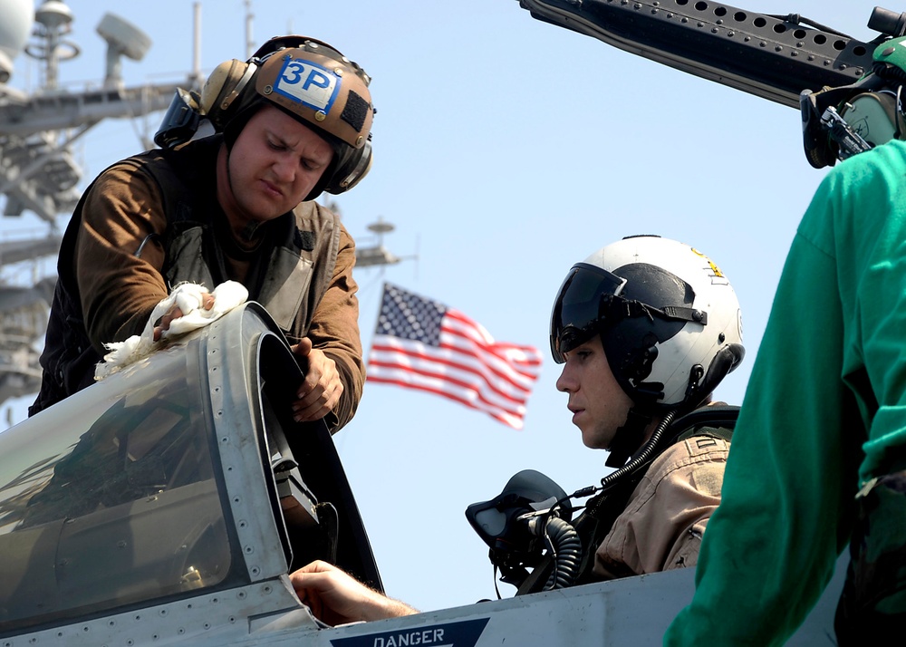 USS Theodore Roosevelt crew preps for flight operations