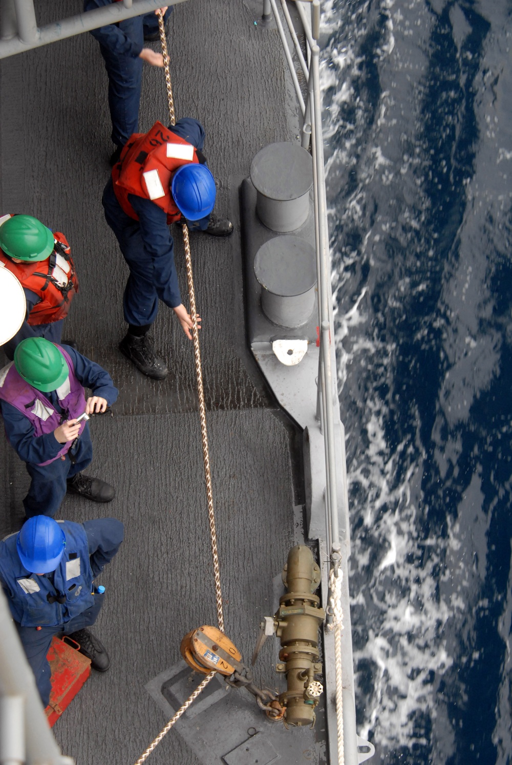 USS Chancellorsville, USNS Bridge, INS Godavari replenish at sea