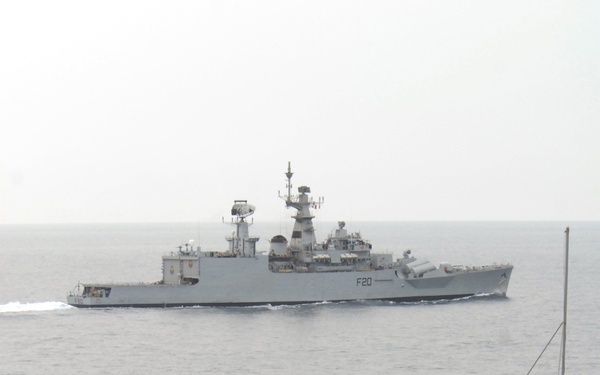 USS Chancellorsville, USNS Bridge, INS Godavari replenish at sea